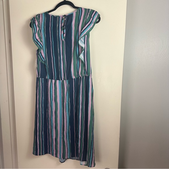 ModCloth Multicolored Striped Get Into The Ruffle Drawstring Waist Dress NWOT L - Picture 8 of 16